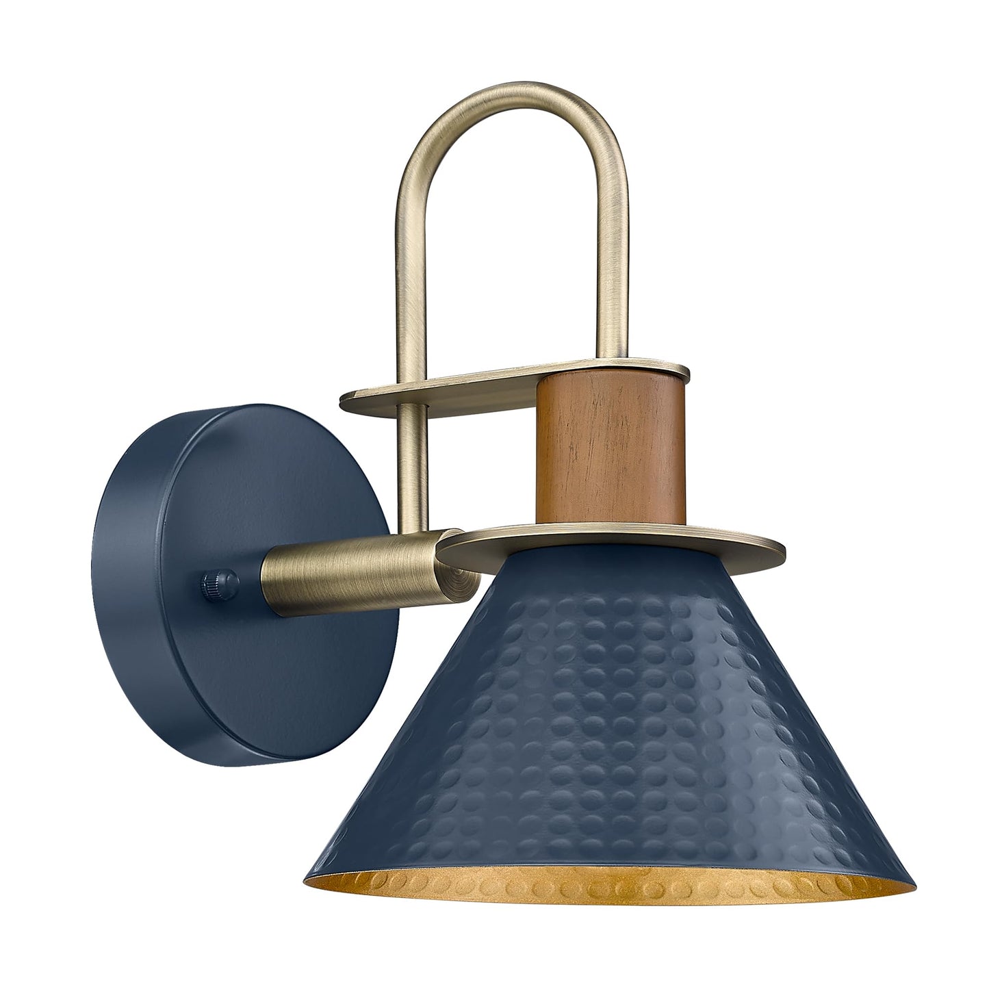HWH Rustic Wall Sconces, Industrial Sconce Wall Lighting Indoor Wall Lamp, 1-Light Barn Vanity Light for Bathroom Bedroom Bedside, Hammered Metal Shade, Navy Blue Finish, 5HZG74B BL+BG