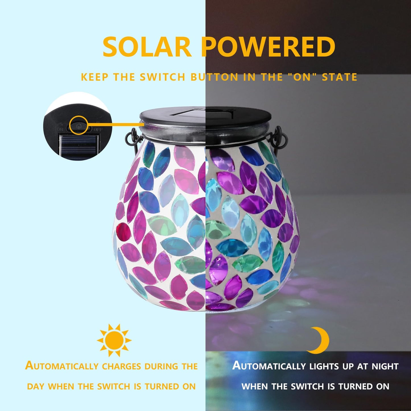 Afirst Mosaic Solar Lanterns Outdoor - Glass Hanging Solar Lights Hollow Out Waterproof Table Lamp Outdoor Decorative for Garden, Patio, Holiday Party Outdoor Decoration