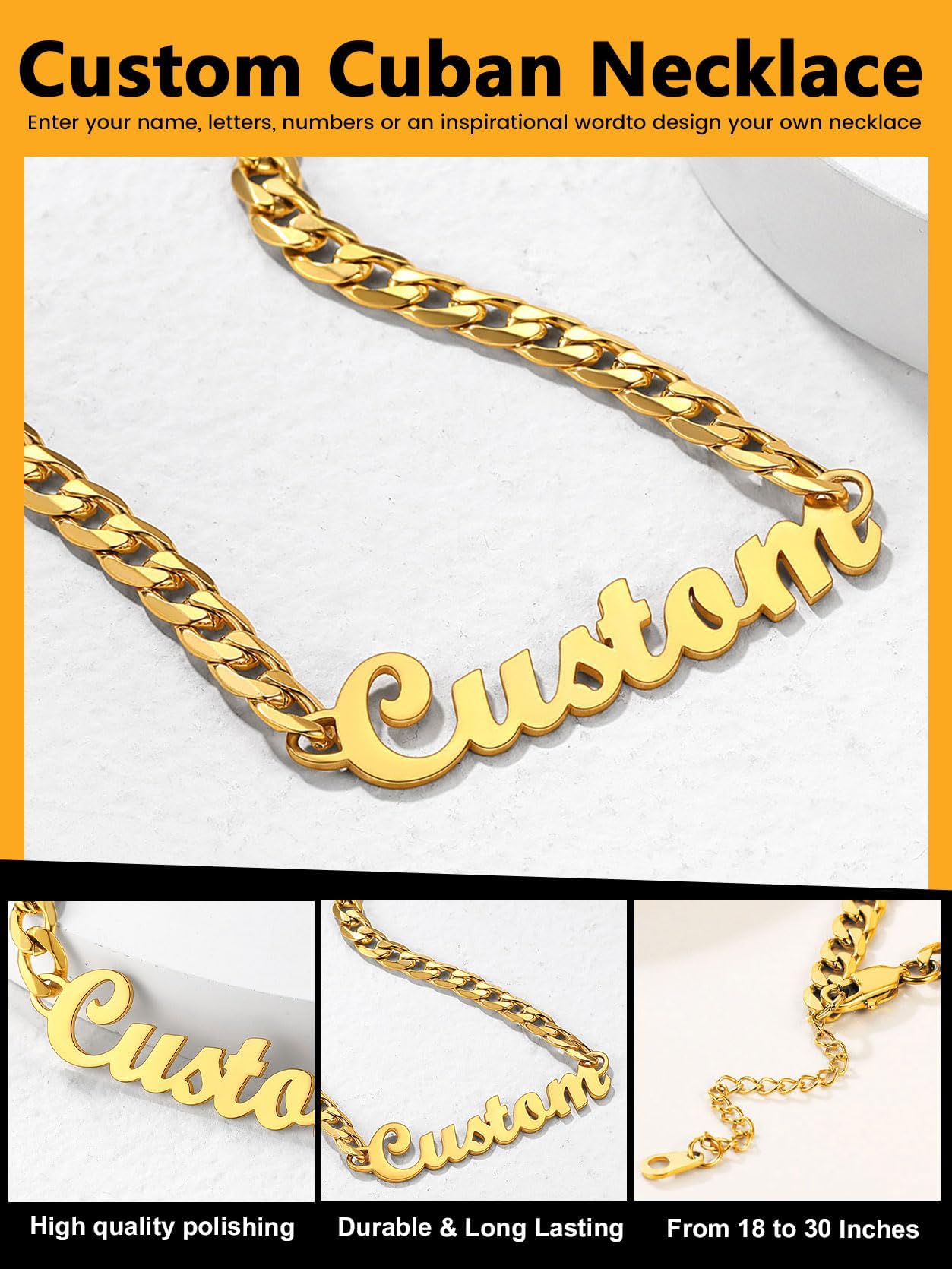 GoldChic Custom Name Necklace for Men, Gold Nameplated Personalized Initial Name Choker Necklace with Curb Chain Personalized Jewelry Gift for Women