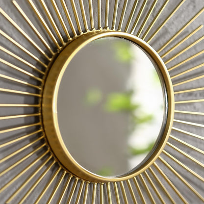 24'' Large Gold Sunburst Mirror, Metal Starburst Mirrors, Mid-Century Modern Sun Mirror Wall Decor for Living Room, Bedroom, Bathroom, Hallway, and Entryway