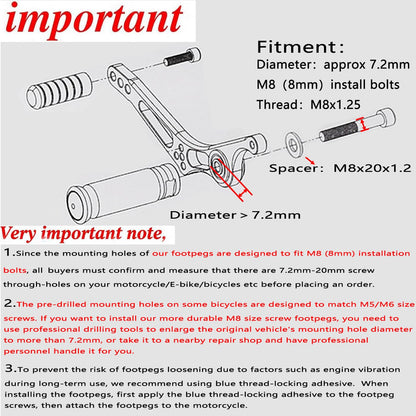 Universal Motorcycle Bicycle Folding Foot Pegs 90 Degree Foldable Electric Motorbike Ebike For Super73 S2/ZX/RX/R/S Passenger Footrests Rearsets Rear Set Footpegs foot Rest Pedals M8 Install Bolts
