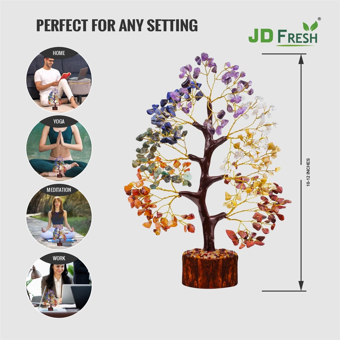 JD FRESH 300 Beads 7 Chakra Crystal Tree/Showpiece Good Luck and Positive Energy/Showpiece for Living Room/Natural Healing Gemstones Money/Lucky Tree for Good Luck (Multicolor)