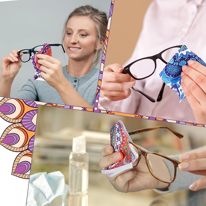 24 Pcs Mandala Eyeglasses Cleaning Cloths Microfiber Lens Cleaning Cloths Soft