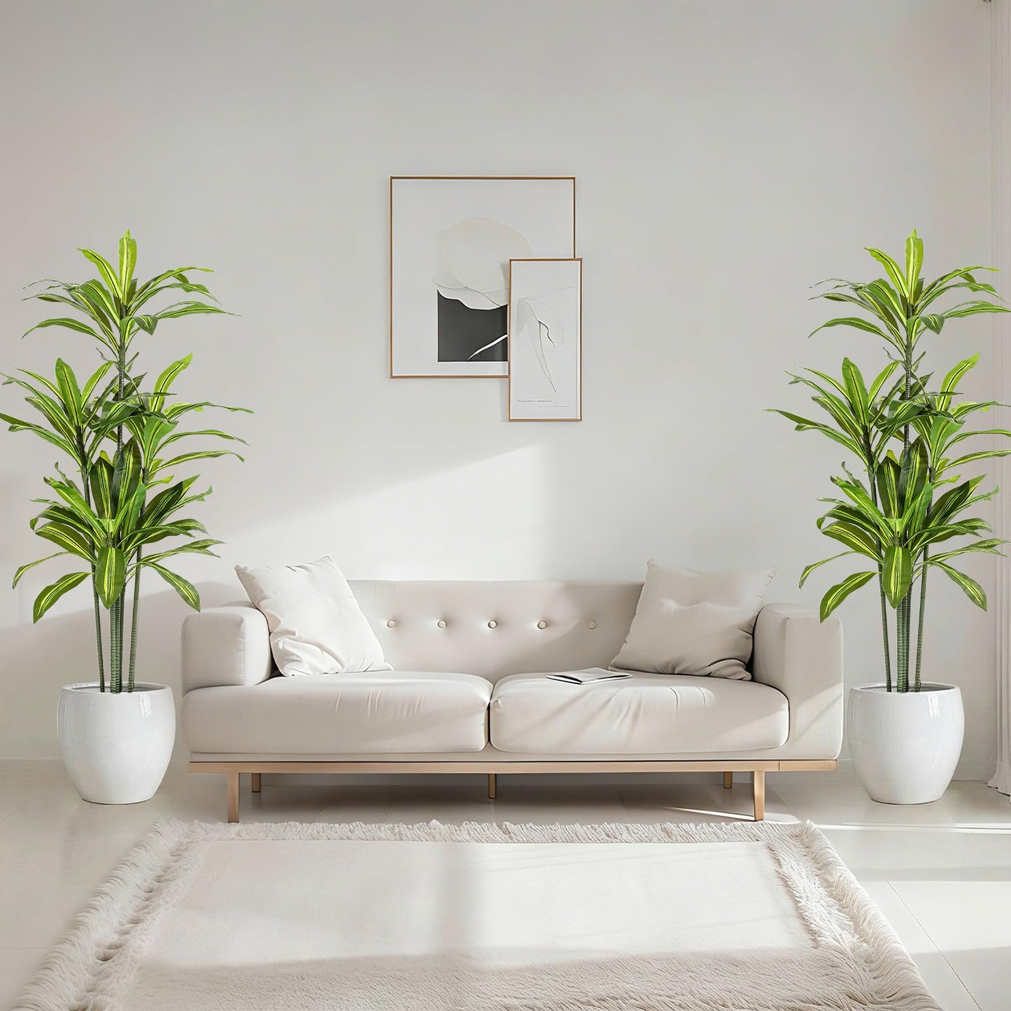 Giegxin 2 Pack 5 FT Artificial Dracaena Tree, Indoor Fake Tree with Black Stable Planter, Natural Wood Trunk & Lifelike Leaves Dracaena Plants for Home Living Room Porch Office Housewarming Gift