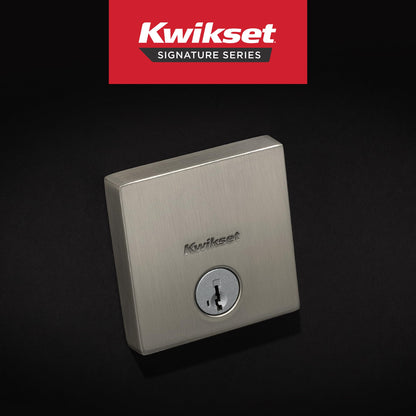 Kwikset Downtown Deadbolt Lock, Matte Black Square Exterior Keyed Front Entry Door, Pick Resistant SmartKey Rekey Security, Single Cylinder Dead Bolt, with Microban Protection