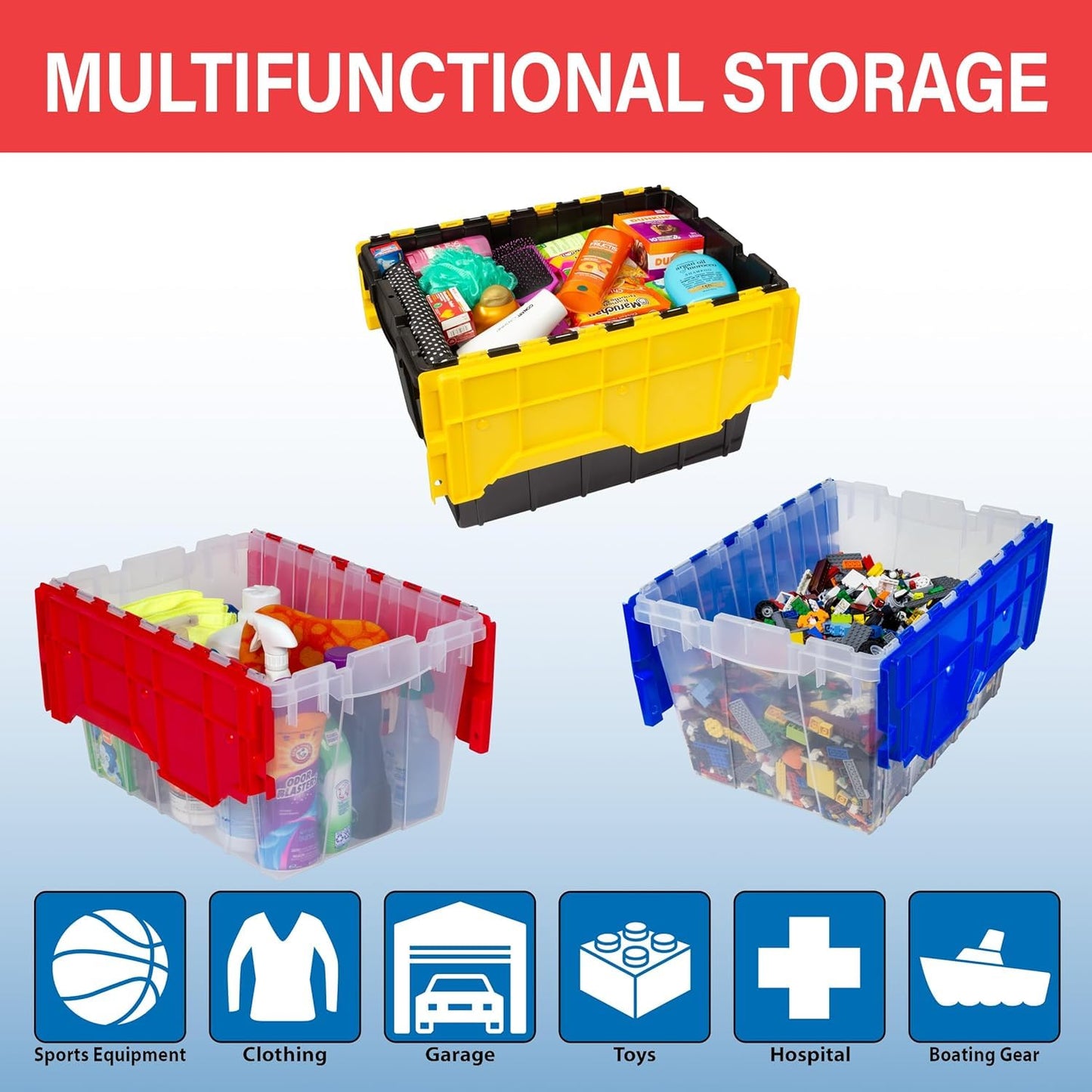 Akro-Mils KeepBox 12 Gallon Storage Container, Nesting and Stackable Plastic Storage Box with Lid Attached, Organizer Tote for Garages, Closets, and Moving, 21-1/2" x 15" x 12-1/2", Black/Yellow