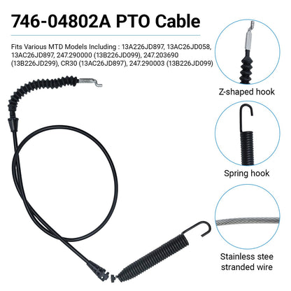 GnDaYoug 946-04802A PTO Control Clutch Cable, Replaces 746-04802 946-04802 746-04802A, Fits for MTD Troy-Bilt Cub-Cadet Craftsman Lawn Mower, 44 Inch Overall Length, 36 Inch Conduit