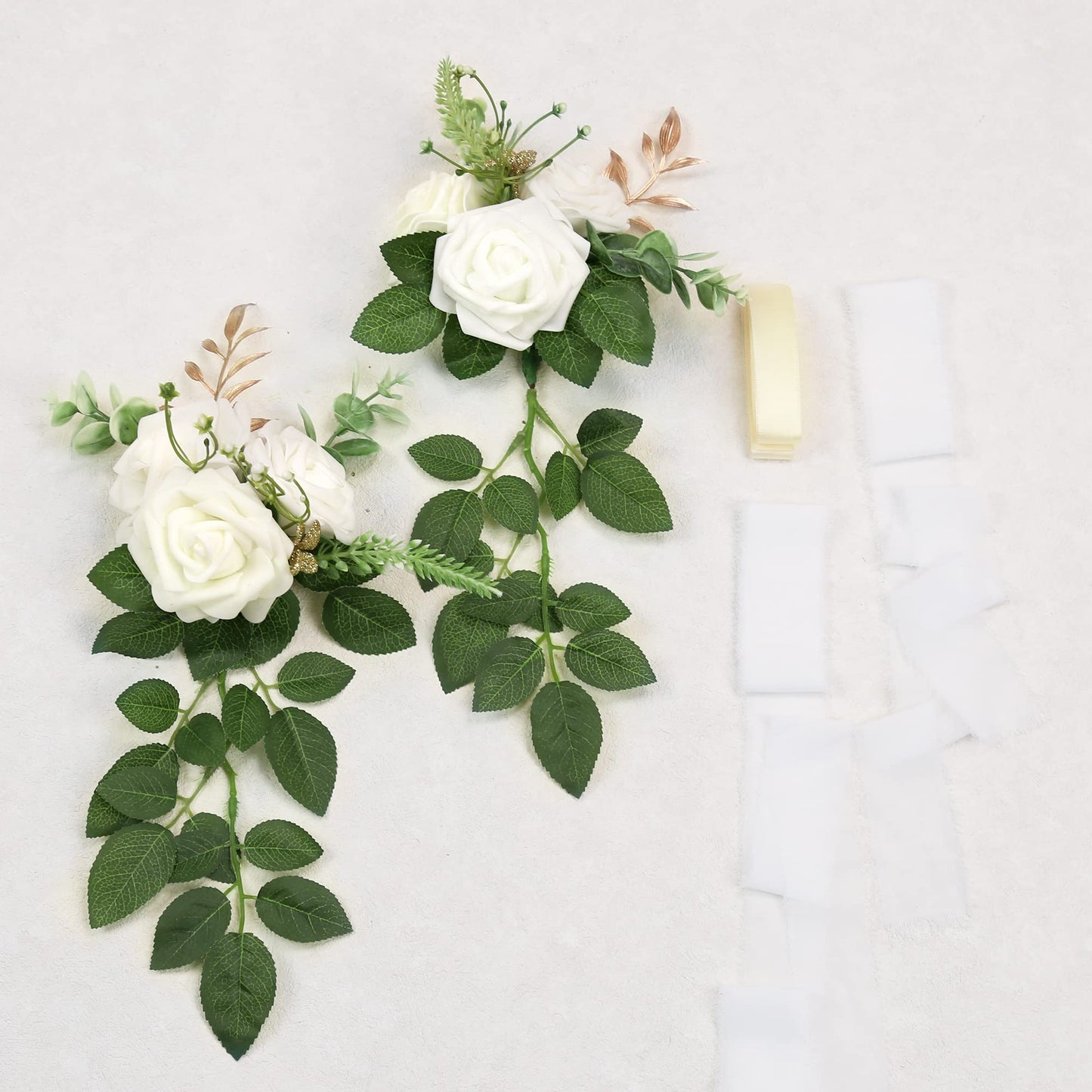 DreamBuilt Wedding Aisle Decorations for Wedding Ceremony Set of 10 Pew Flowers for Church Chair Decorations Party Decor with Artificial Flowers Eucalyptus and Ribbons White