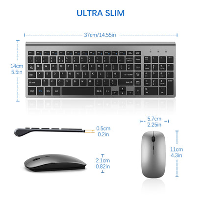 Wireless Keyboard and Mouse Ultra Slim Combo, TopMate 2.4G Silent Compact USB 2400DPI Mouse and Scissor Switch Keyboard Set with Cover, 2 AA and 2 AAA Batteries, for PC/Laptop/Windows/Mac - Gray Black
