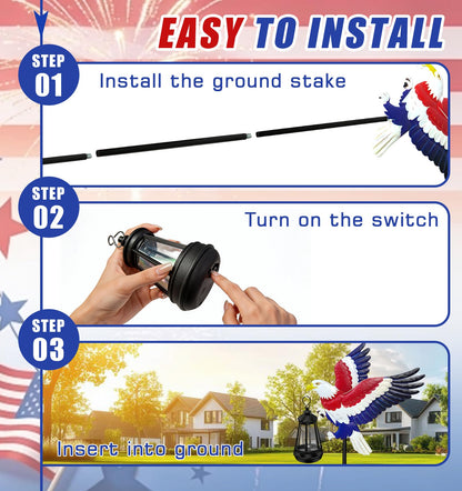 250th Anniversary 2 Packs USA Eagle with Solar Lights Patriotic Memorial Day Decor,29.9in Eagle Metal Garden Stakes 4th of July Decorations Outdoor Memorial Day,Independence Day Gifts for Yard Patio