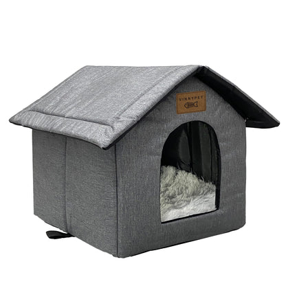 Vinnypet Cat House for Outdoors Waterproof Weatherproof Cat Cave Pet Shelter with Plush Cushion for Feral Cats/Dogs 35x30x35cm