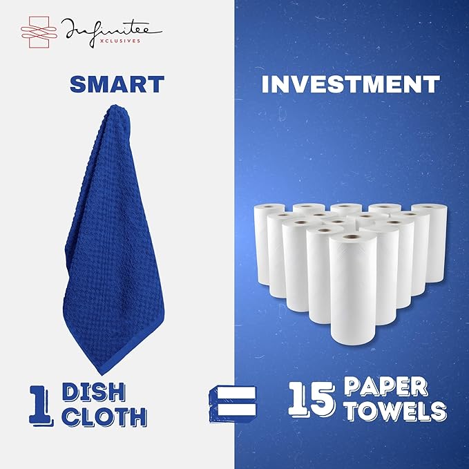 Infinitee Xclusives Premium Dish Cloth 100% Cotton 12 x 12 Inches |Pack of 4|