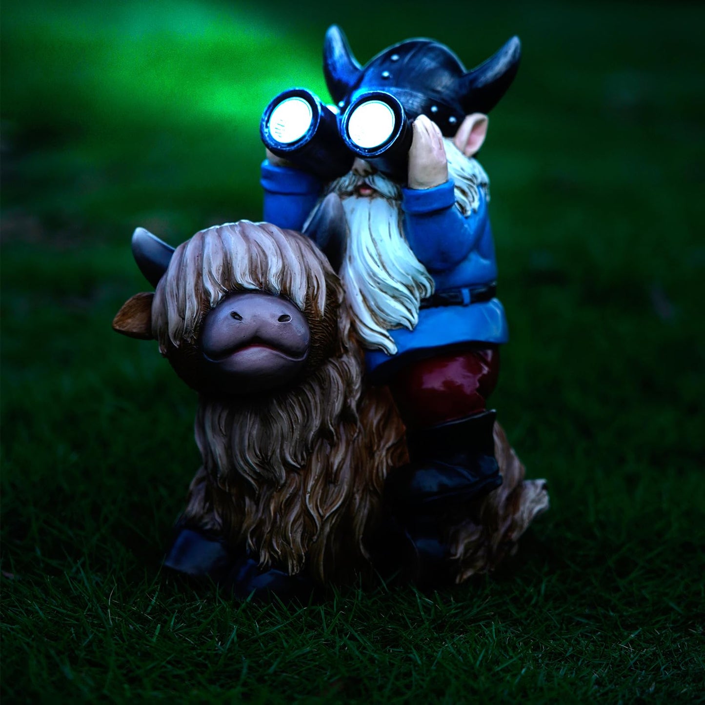 Joint Honglin Solar Garden Statues Resin Gnome Sitting on Highland Cow Outdoor Telescope Gnome Decorations Yard Ornament for Patio Lawn Balcony, Unique Housewarming Birthday Gifts for Mom Dad