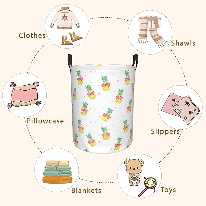 Cute Pineapples Laundry Basket, Waterproof Pineapple Laundry Hamper,