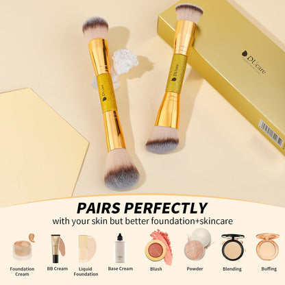 DUcare Foundation Brush Contour Bronzer Makeup Brush Double Ended Self Tanner Brush Sculpting Brush for Blending Liquid Powder Concealer Cream Cosmetics Blush Buffe