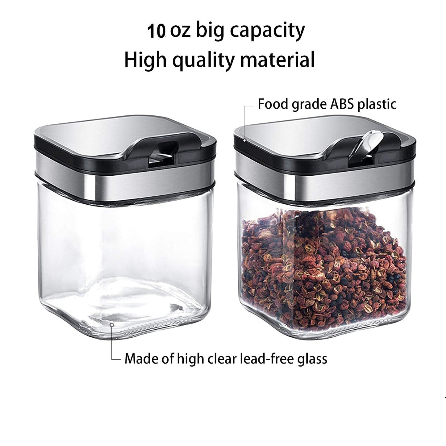 SvaTao Condiment Jar Spice Container with 304 Stainless Steel Lids and Spoons,Clear Glass Condiment Canisters Pots Seasoning Box Salt Container Sugar Bowl Set of 2 for Kitchen, Counter, Food Storage