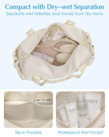 Small Gym Bag, Mini Gym Bag for Women with Yoga Mat Holder and Wet Compartment, Cute Small Yoga Mat Bag with Water Bottle Pocket for Workout Dance, Beige