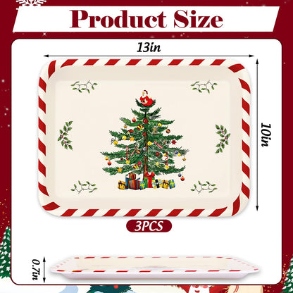 Whaline 3 Pcs Christmas Serving Trays Xmas Tree Plastic Serving Platters Dishes for Holiday Party Breakfast Lunch Dinner Food Snack Supplies, 10 x 13 Inch