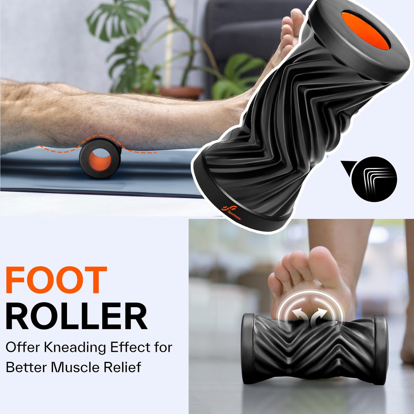 Sportneer 4 in 1 Foam Roller Set: Dual Textures Foam Roller, Foot Roller, Lacrosse Ball, Traction Massage Ball with String, Deep Massage Roller for Whole Body Release, Physical Therapy (Black)