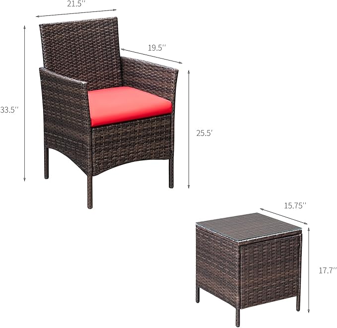 Greesum 3 Pieces Patio Furniture Sets Outdoor PE Rattan Wicker Chairs