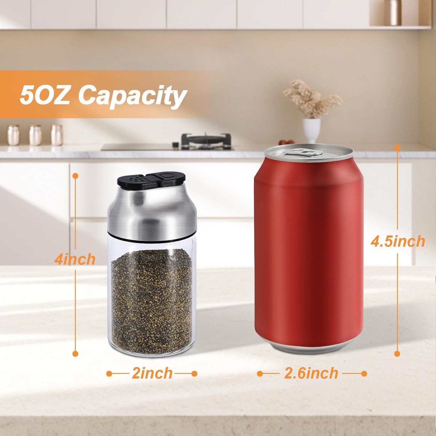 Aelga Salt and Pepper Shakers Set - 5 OZ Glass Salt Shaker with Adjustable Pour Holes - Sugar Dispenser with Stainless Steel Lid - Elegant Kitchen Table Accessories