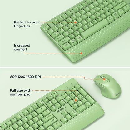 MEETION Wireless Keyboard and Mouse, Full-Sized Cordless Keyboard with Wrist Rest and 3 DPI Adjustable Mouse, Keyboard and Mouse Set with 2.4GHz USB Receiver, for PC/Computer/Laptop/Windows/Mac, Pink