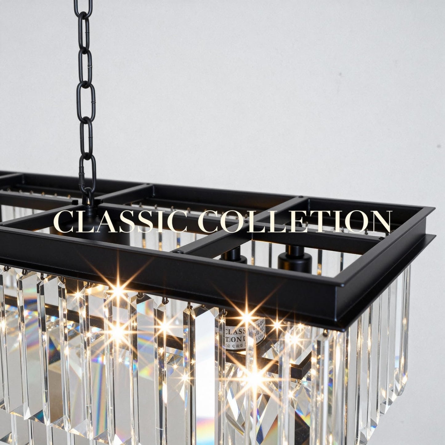 MEELIGHTING Rectangle Crystal Chandelier 59 inch, Modern Rectangular Chandeliers Ceiling Hanging Linear Chandeliers Light Fixture for Dining Room, Kitchen Island, Bar, Black,14-Light