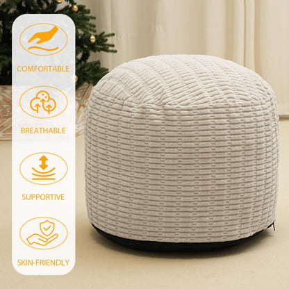 Round Stuffed Pouf Ottoman for Foot Rest, Storage Ottoman Pouf Foot Stool Cushion, Faux Fur Poufs with Foam Chunk Filling, 26 X 18 Inch Floor Chair for Living Room Bedroom Home Decor, Beige