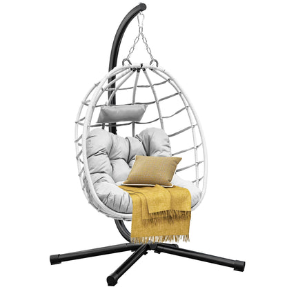 DWVO Egg Hanging Swing Chair with Stand Egg Chair Wicker Indoor Outdoor Hammock Egg Chair with Cushions 330lbs for Patio, Bedroom, Garden and Balcony, Light Gray