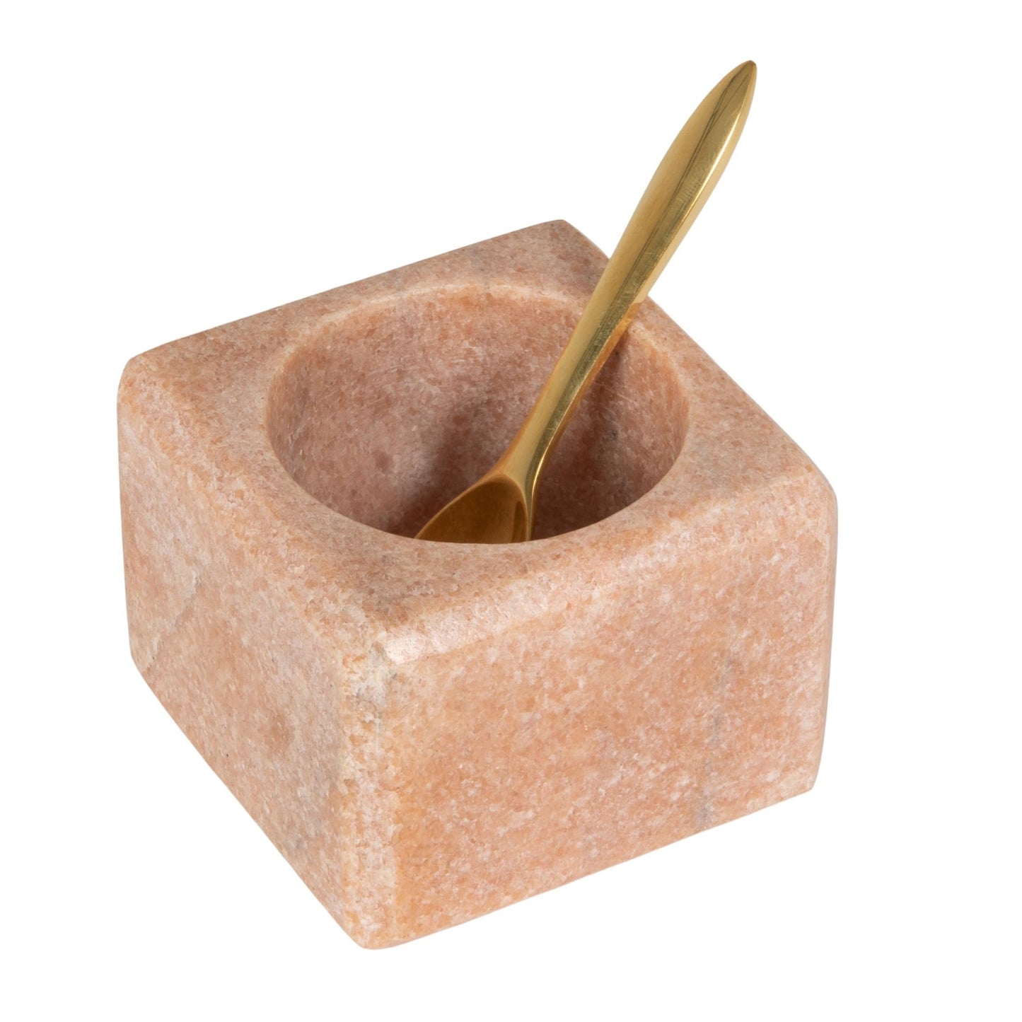 Creative Co-Op Square Marble Bowl with Stainless Steel Spoon, Pink