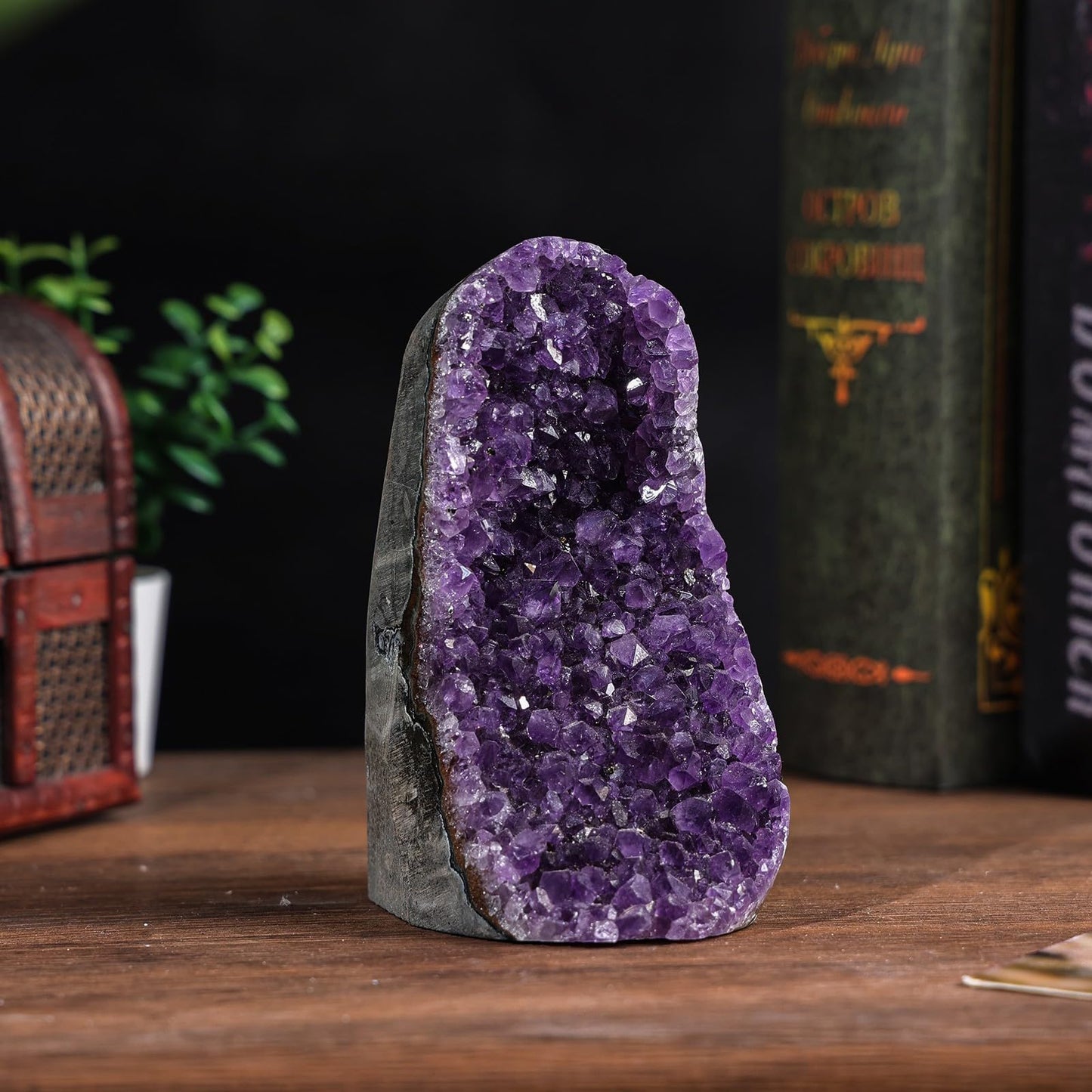 dssmboom Natural Amethyst Crystal Cluster Specimen for Meditation Chakra Balancing, Irregular Rough Stone Geode Quartz Home Decor for Wealth & Good Luck, 1.32-1.54 lb