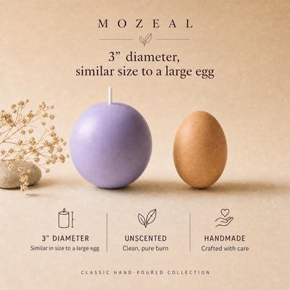 MOZEAL Hand-Poured, 3 Inch Lavender Round Ball Candles - Elegant Lavender Round Pillar Candles Set of 3, Dripless, Unscented, Smokeless, Ideal for Spa and Relaxation Themes.