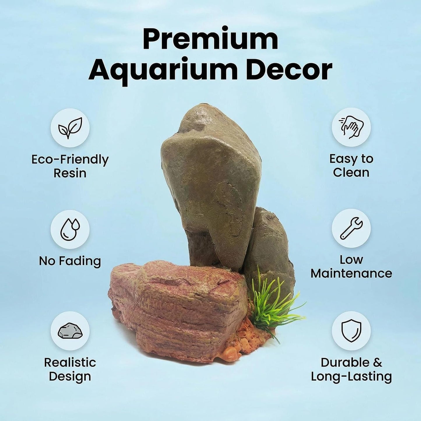 Mipukbay Medium Aquarium Decor Rock, Resin Fish Tank Artificial Stone Ornament for Freshwater/Saltwater, Safe Landscape Hideout for Betta Fish, Goldfish and Aquatic Pets