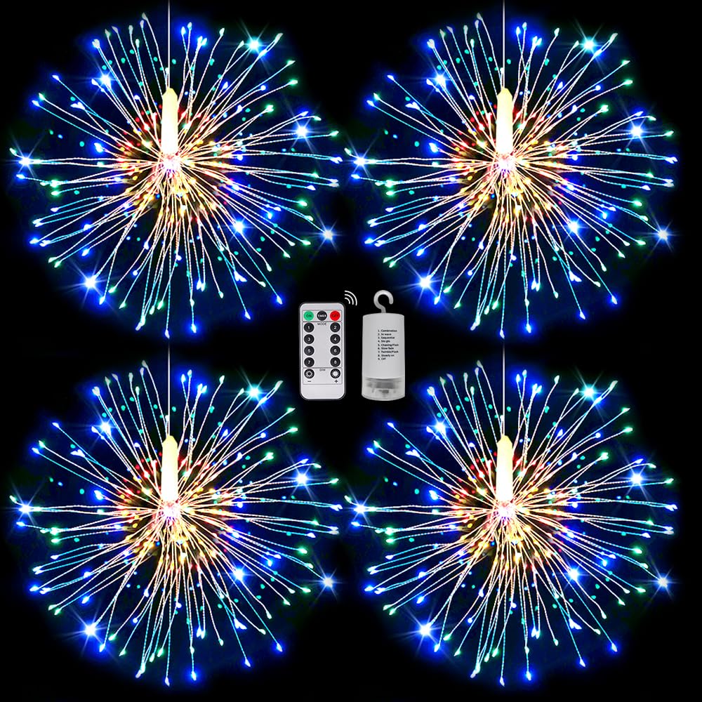 Techip 4PCS 120LED String Lights LED Copper Wire Battery Operated Hanging Fairy Lights with Remote Timer Wedding Christmas Decorative Hanging Lights for Party Patio Garden Bedroom Indoor Outdoor