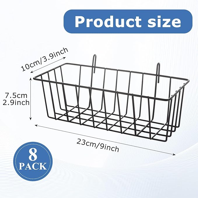 8Pcs Wire Basket, Grid Panel Hanging Wire Baskets,