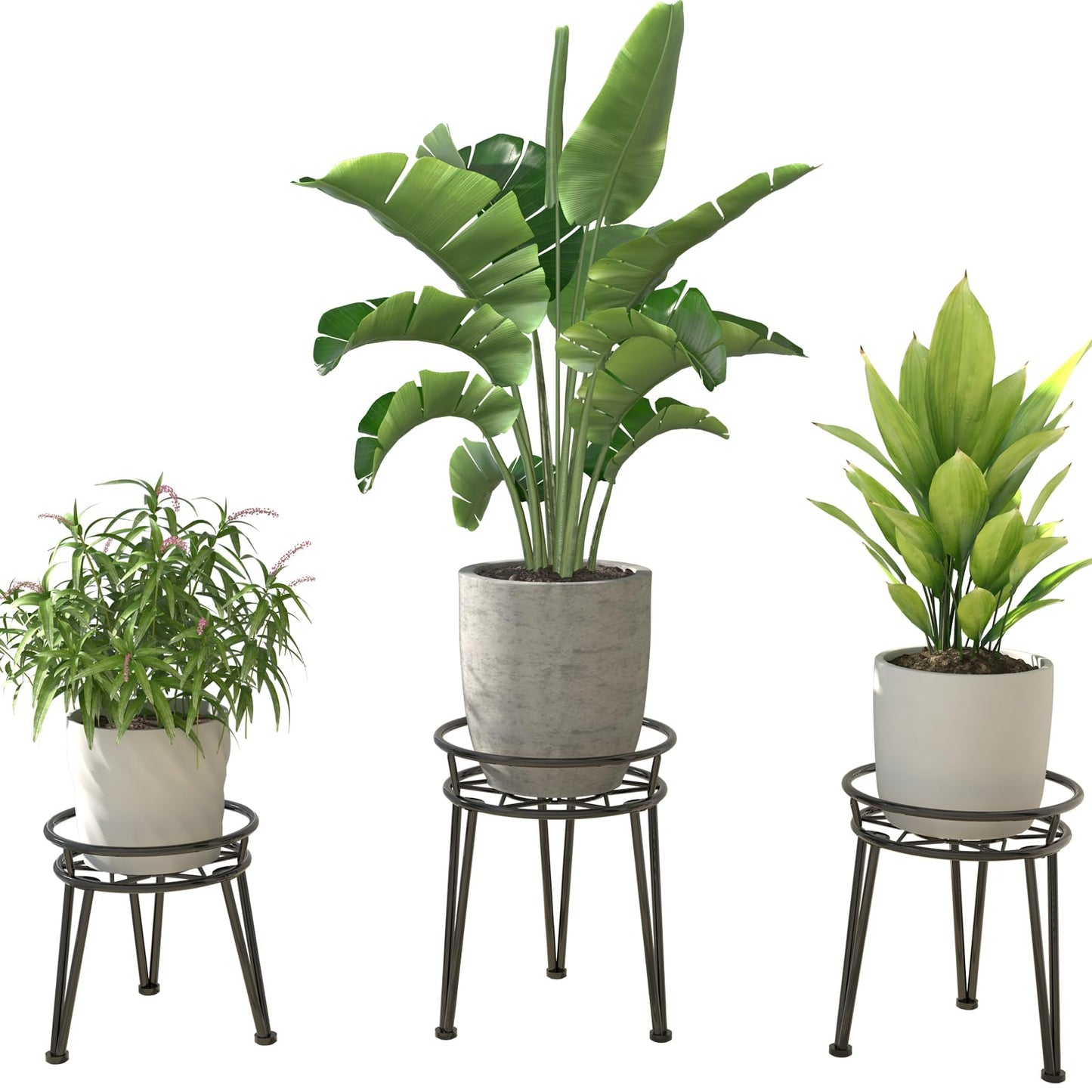 Santentre 3Pack Metal Plant Stands Outdoor Indoor,Rustproof Iron Flower Pot Stands Outdoor,Heavy Duty Pot Stand for Plants Indoor,Round Black Display Rack Flower Stand Plant Holders