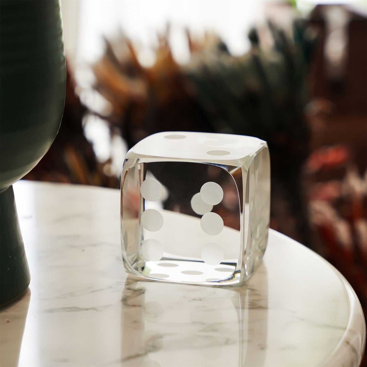 QFkris 2" Glass Polyhedral Dice Block Paperweight Decorative 3D Laser Etched Clear Crystal Art Cube Figurines Collectibles,Clear