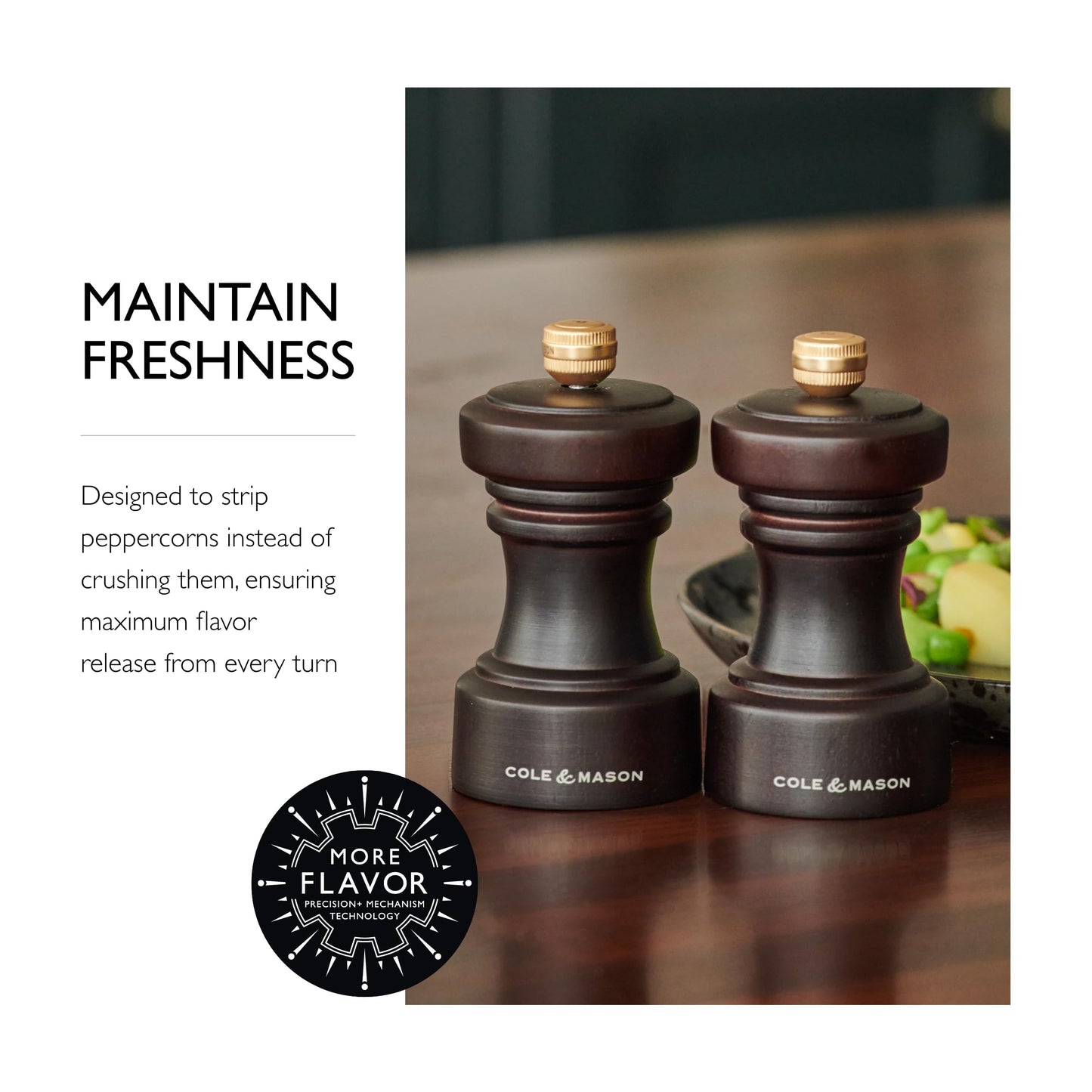 Cole & Mason Hoxton Mill - Table Salt Grinder & Pepper Grinder with Precision+ Grinder - Kitchen & Home Accessory - Chocolate Wood