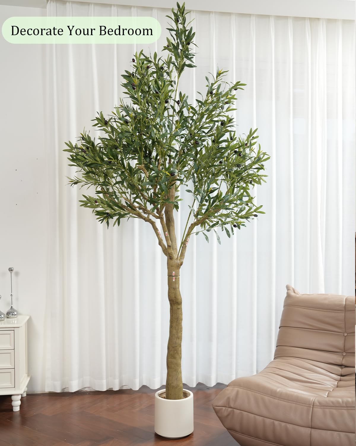 Sillaff Olive Tree 8FT Fake Tree Large Artificial Tree Indoor Faux Plants with Pot, Nearly Natural Olive Branches and Fruits for Living Room Home Office Decorations