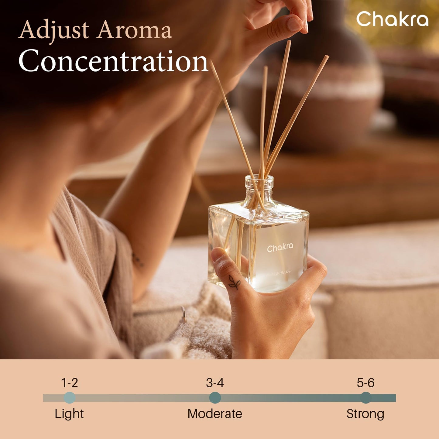 Chakra Reed Diffuser Set - Reed Diffusers for Home, Office and Living Spaces with Long-Lasting Fragrance, Scent Diffuser with Decorative Glass Bottle & Bamboo Sticks, 3.3 fl oz, Turkish Bath