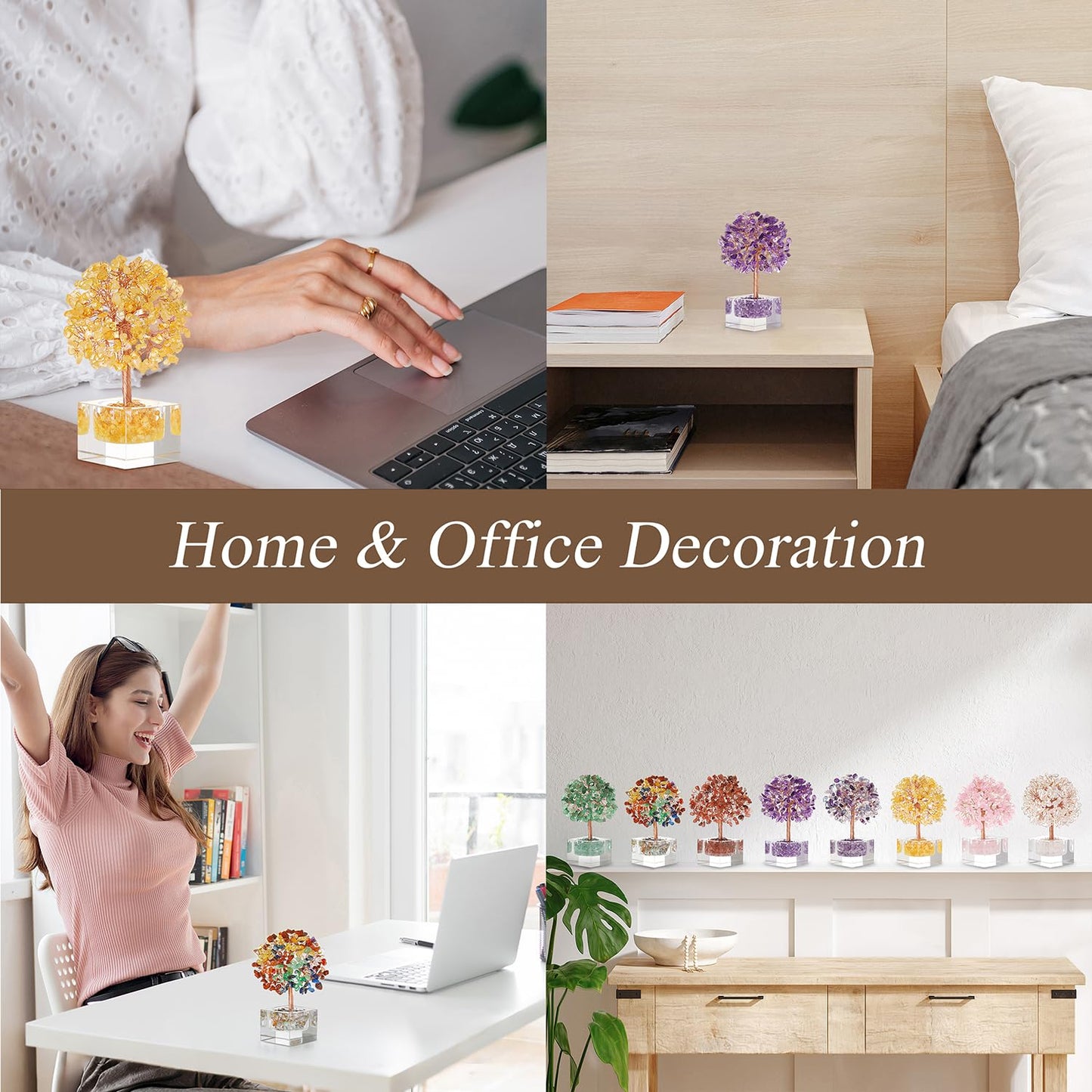 MAGIC AND MIRACLES Feng Shui Natural Rose Pink Quartz Crystal Money Tree Healing Crystals, Bonsai Style Decoration Office Home Desk Decor for Wealth Good Luck, Gifts for Women Mom Friends