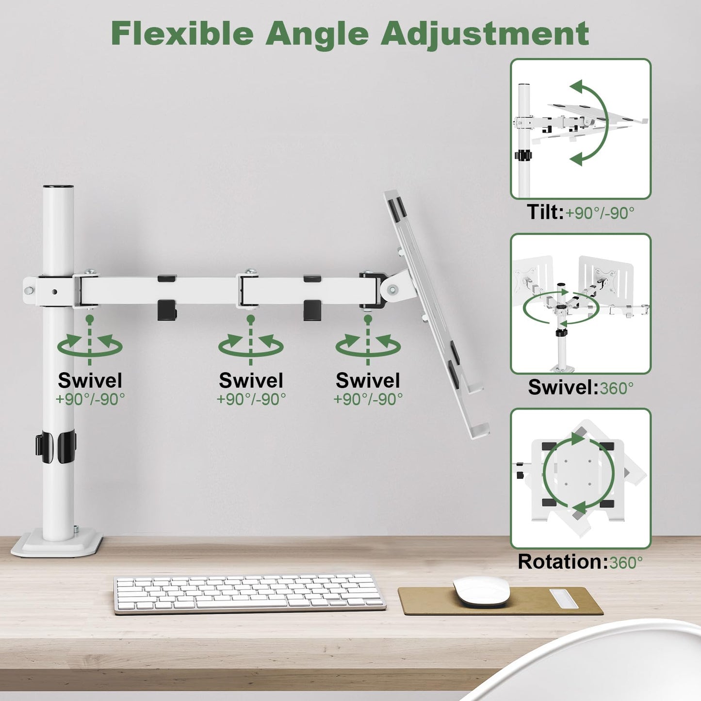 Laptop Desk Mount, Single Laptop Stand Arm with Vented Tray for 17 inch Notebook or 14”-32” Monitor, Holds up to 17.6 lbs, Fully Adjustable, Clamp/Grommet Mounting, VESA 75/100mm