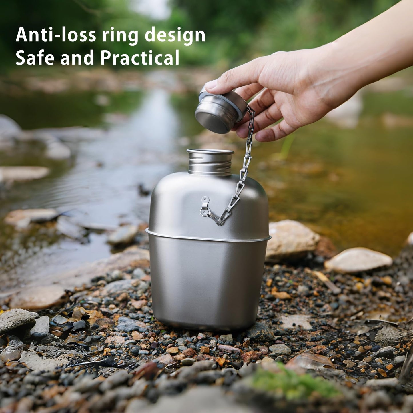 KEITH Titanium Ti3061 Canteen Mess Kit with Stove 1100 ml Titanium Kettle Wood Stove 700 ml Camping Pot with Folding Handle 350 ml Tactical Mug Storage Bag Suitable for Hiking and Mountaineering