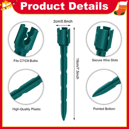 60 Pcs 7.5 Inch Christmas Light Stakes, Christmas Yard Stakes for C7 C9 Christmas Lights, Garden Path Walkway Holiday Decorations(Green)