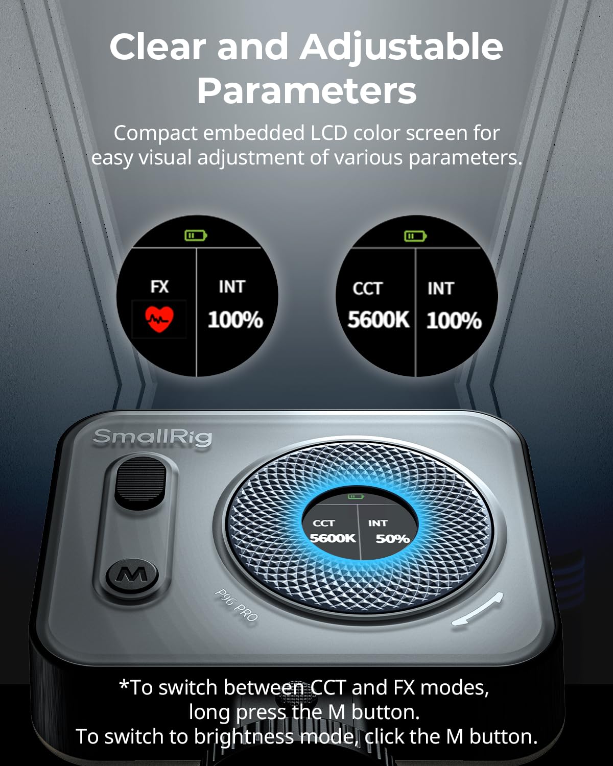 SMALLRIG Vibe P96 Pro Led Video Light, Portable Camera Light for Photography, Cold Shoe Light, CRI95+, 2500-6500K, 5 Effects, Fill Light Accessories for Content Creator, Streaming Black