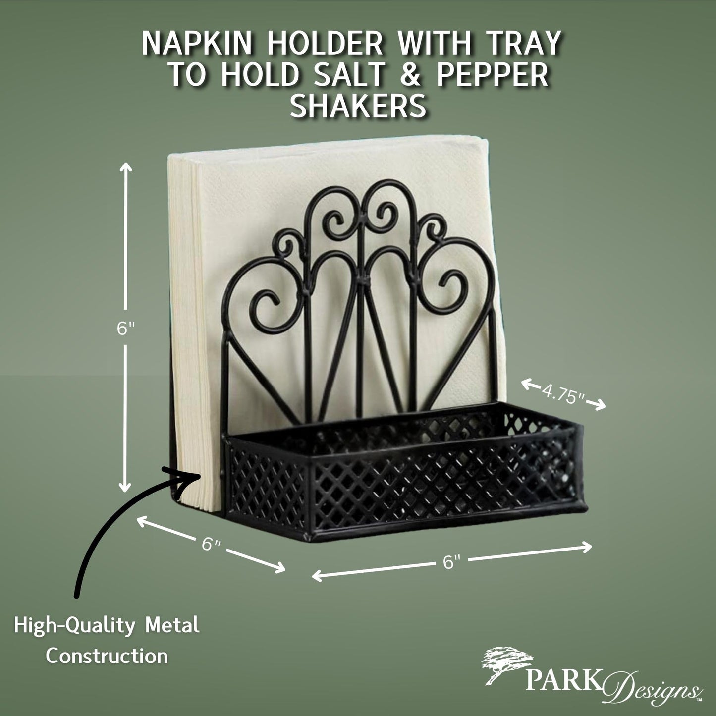 Park Designs Black Napkin Salt and Pepper Holder for Table | Combo Napkin Caddy & Salt and Pepper Caddy | Farmhouse Napkin Holder for Paper Napkins