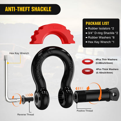 Nilight Offroad Recovery Kit 3" x 8' Tow Strap with Winch Snatch Block Pulley and 2Pcs 3/4" Anti-Theft D-Ring Shackles Storage Bag Heavy Duty Tow Rope for Car Truck SUV ATV (MBS 31500LBS)