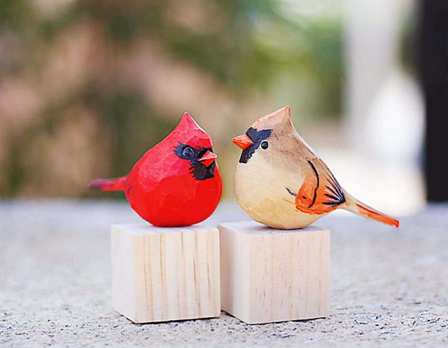 ShaoAngDuoMi Hand-Carved Wooden Northern Cardinal Figurines, 3.7" Cardinal Bird Pair (Red & Brown), Romantic Bird Decor for Home, Meaningful Gift for Bird Lovers