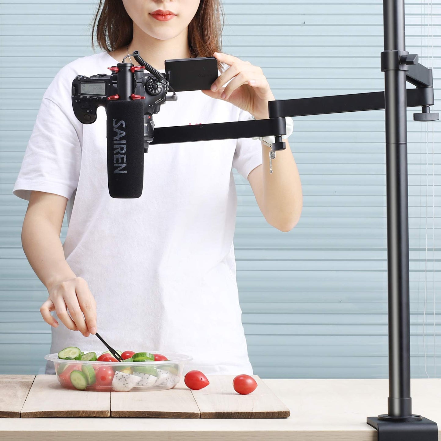 ULANZI Camera Desk Mount Stand with Flexible Arm, Overhead Mount, Articulated Arm with 360° Rotatable Ball Head, Aluminum Desk Mounting Stand for Ring Light/DSLR Camera/Webcam/Panel Light