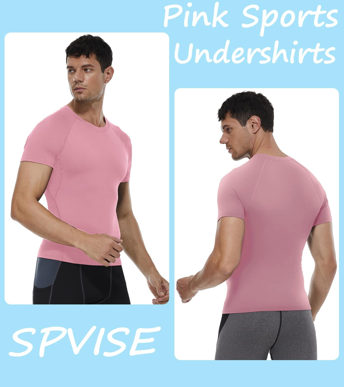 SPVISE Pink Compression Shirt Men Short Sleeve Workout T-Shirt Cool Dry Sport Undershirts for Running Gym Football Basketball